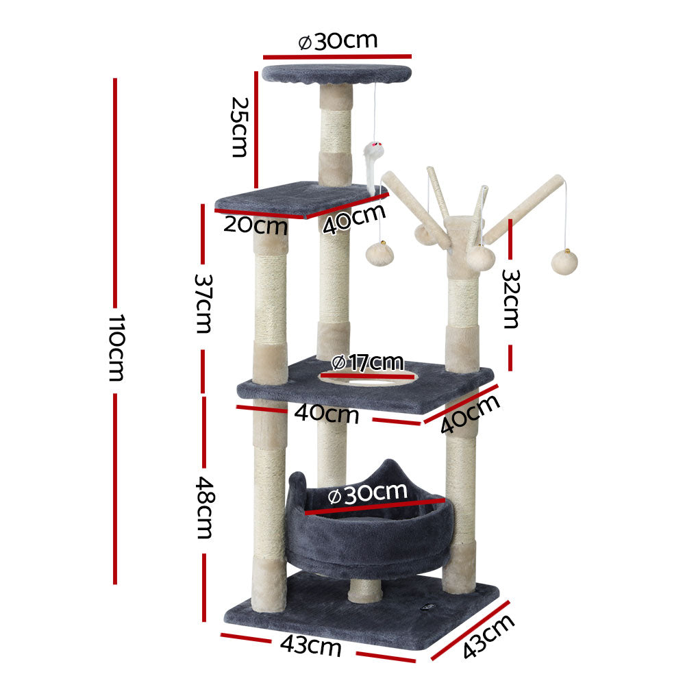 i.Pet Cat Tree 110cm Tower Scratching Post Scratcher Wood Condo House Bed Toys-1