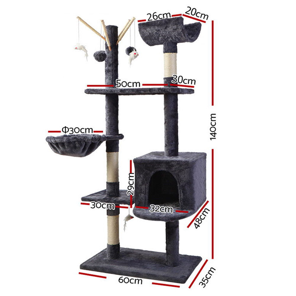 i.Pet Cat Tree 140cm Tower Scratching Post Scratcher Trees Toys Condo Bed Grey-1