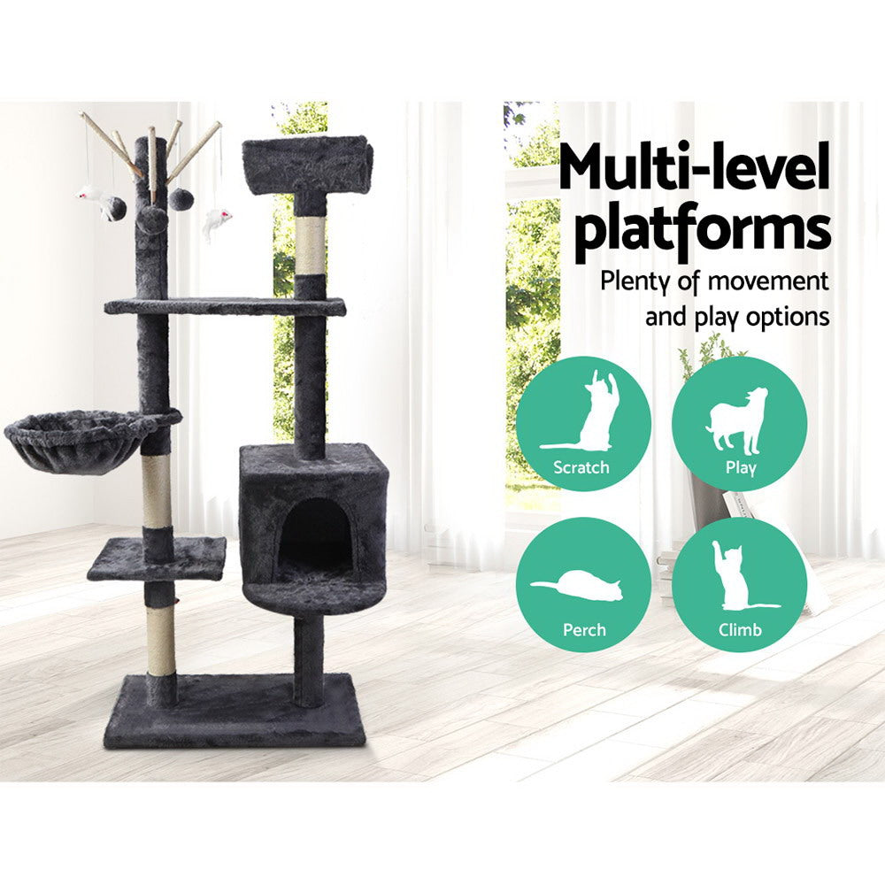 i.Pet Cat Tree 140cm Tower Scratching Post Scratcher Trees Toys Condo Bed Grey-2