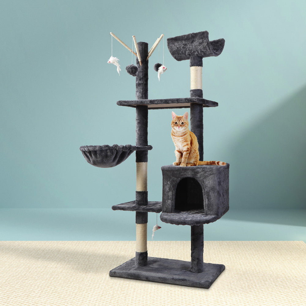 i.Pet Cat Tree 140cm Tower Scratching Post Scratcher Trees Toys Condo Bed Grey-7