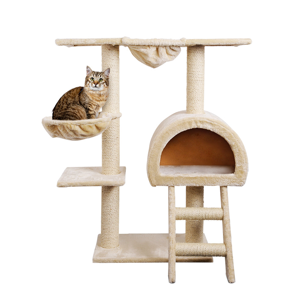 i.Pet Cat Tree 100cm Tower Scratching Post Scratcher Condo House Trees Bed Beige-0