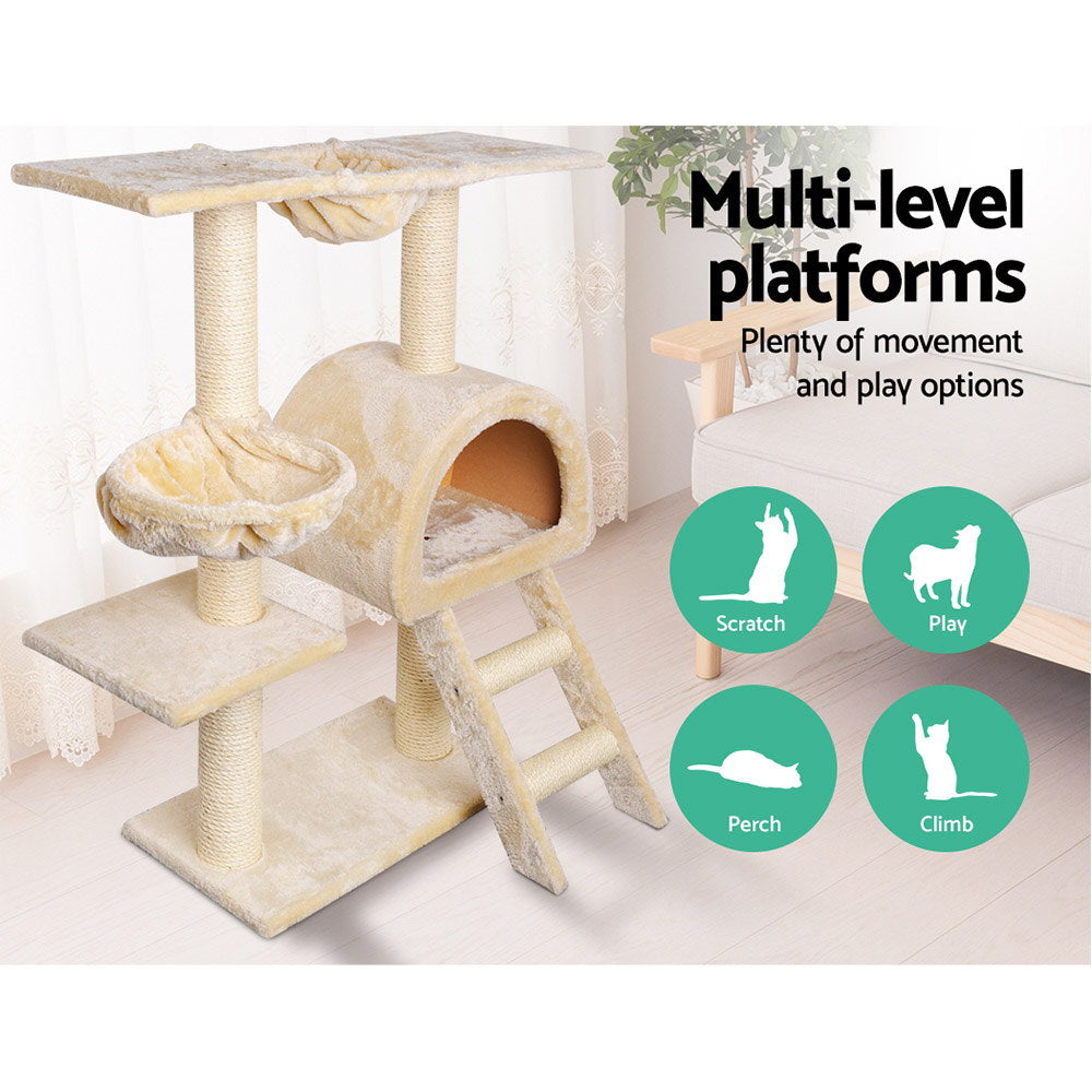 i.Pet Cat Tree 100cm Tower Scratching Post Scratcher Condo House Trees Bed Beige-2