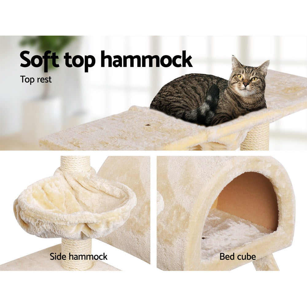 i.Pet Cat Tree 100cm Tower Scratching Post Scratcher Condo House Trees Bed Beige-4