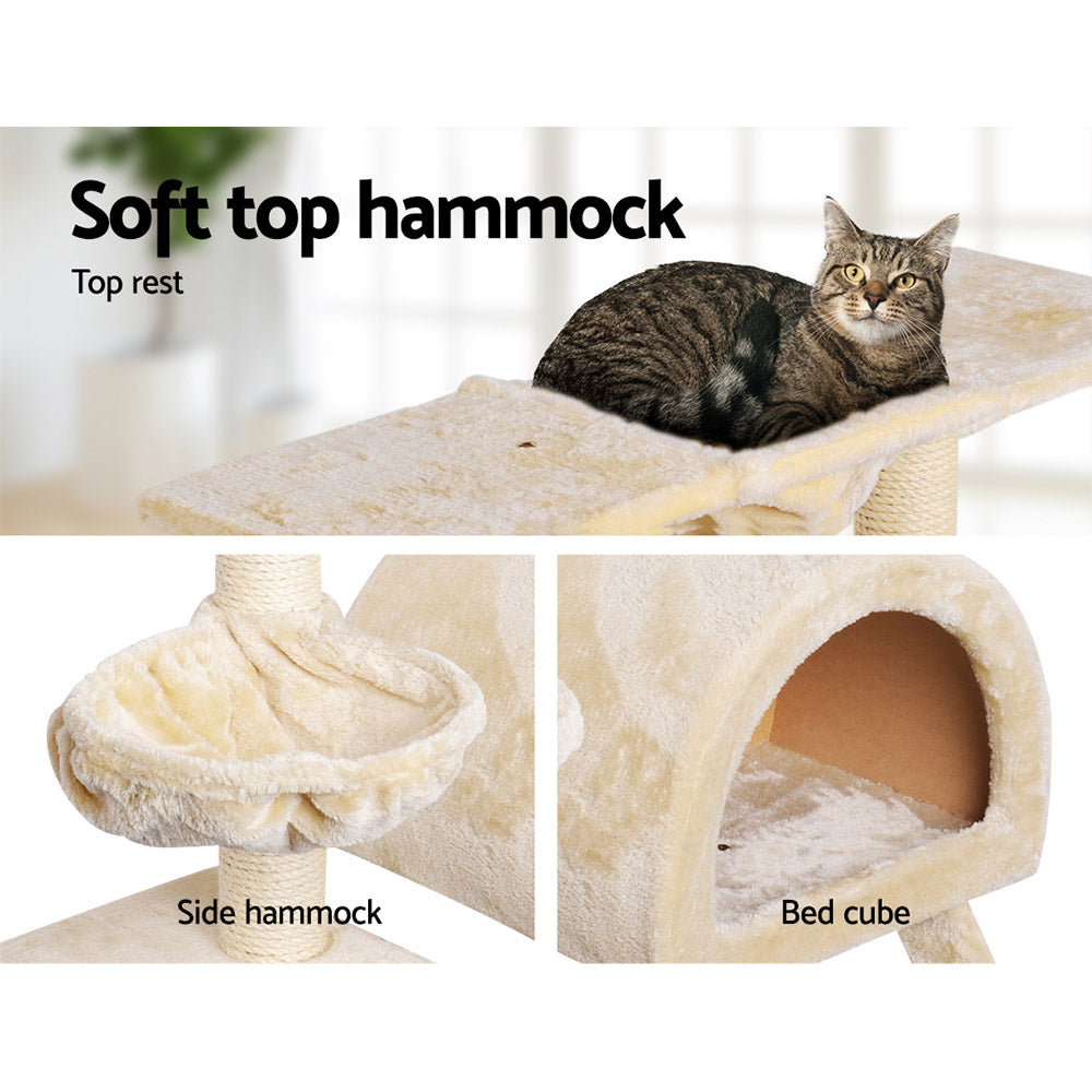 i.Pet Cat Tree 100cm Tower Scratching Post Scratcher Condo House Trees Bed Beige-6