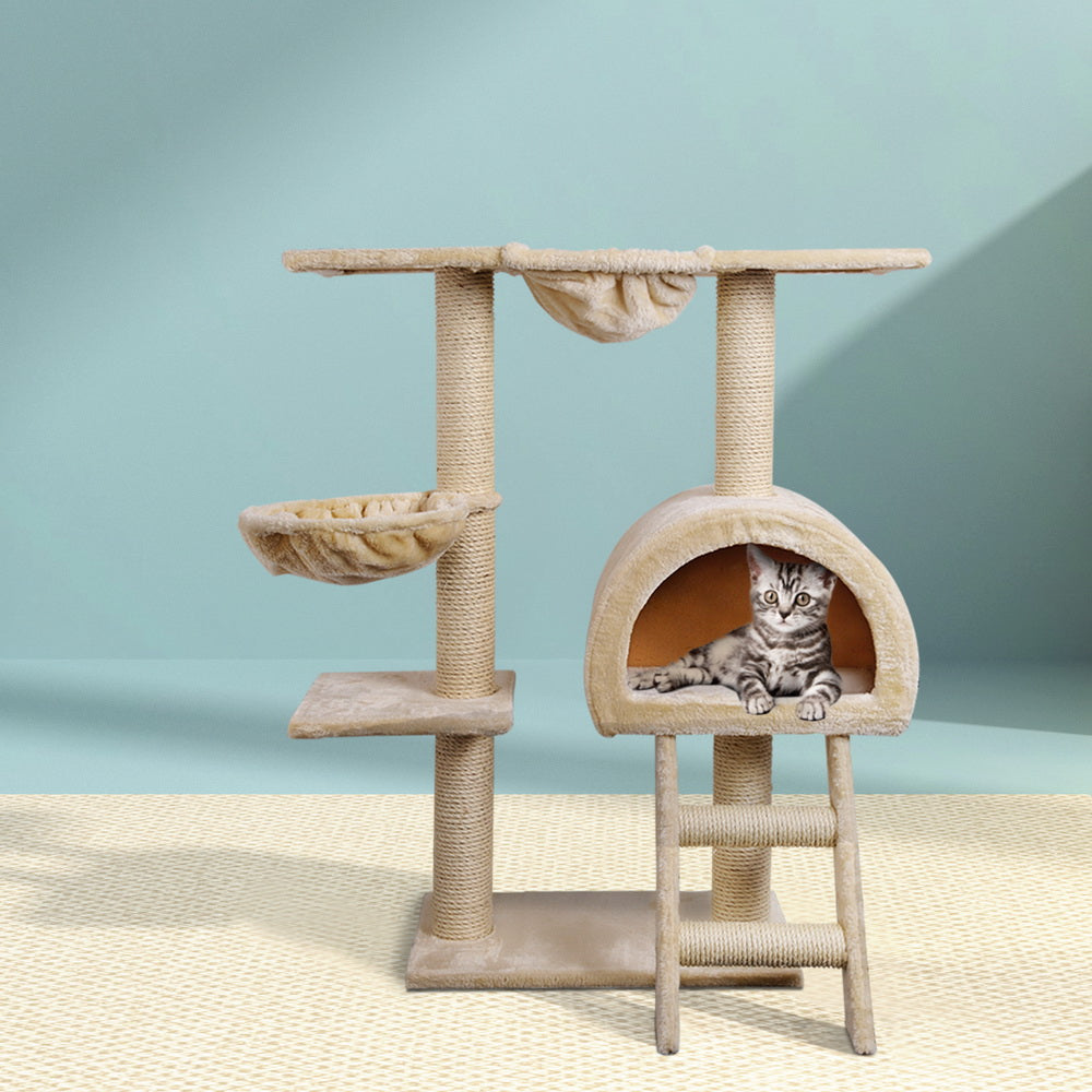 i.Pet Cat Tree 100cm Tower Scratching Post Scratcher Condo House Trees Bed Beige-7