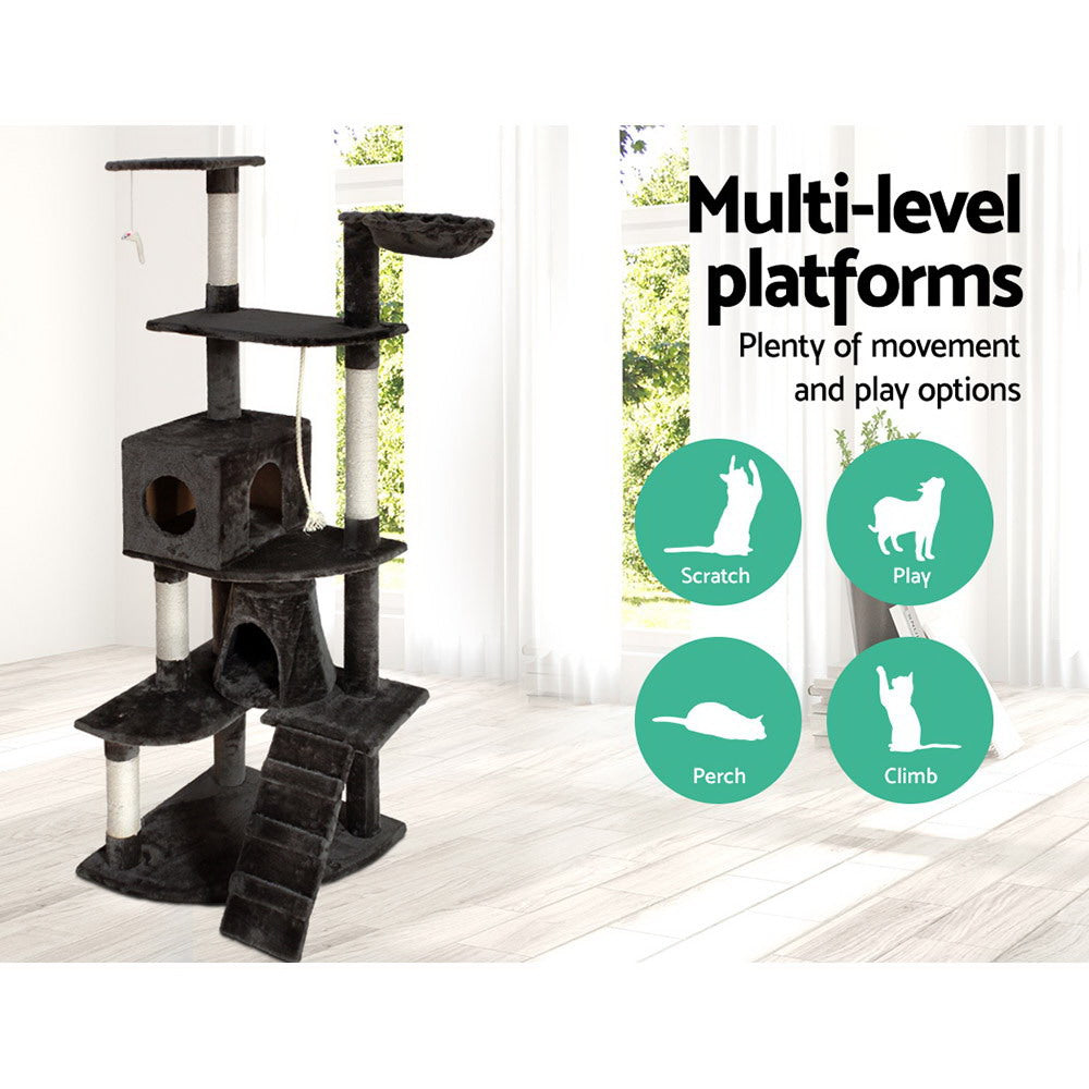 i.Pet Cat Tree 193cm Tower Scratching Post Scratcher Condo House Trees Grey-2