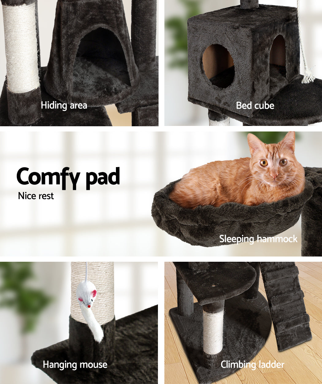 i.Pet Cat Tree 193cm Tower Scratching Post Scratcher Condo House Trees Grey-6