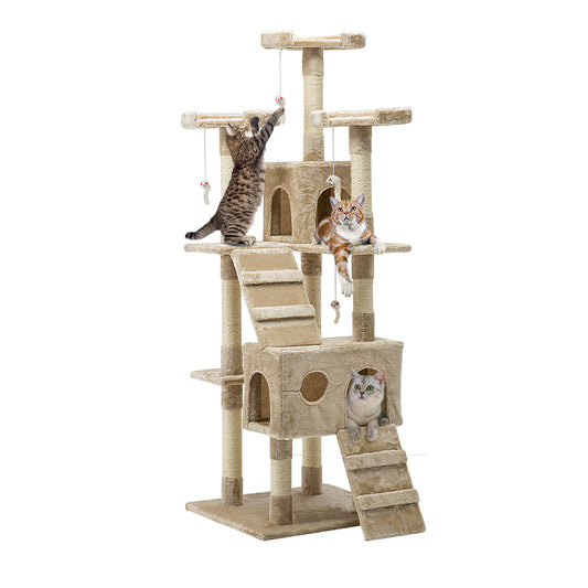 i.Pet Cat Tree 180cm Tower Scratching Post Scratcher Wood Condo House Toys Beige-0