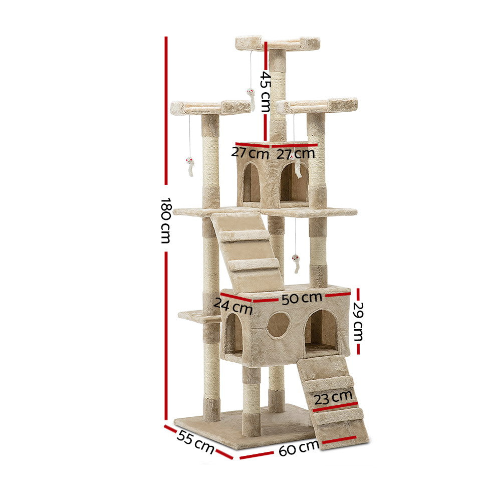 i.Pet Cat Tree 180cm Tower Scratching Post Scratcher Wood Condo House Toys Beige-1