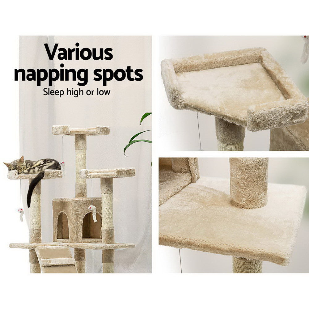 i.Pet Cat Tree 180cm Tower Scratching Post Scratcher Wood Condo House Toys Beige-4