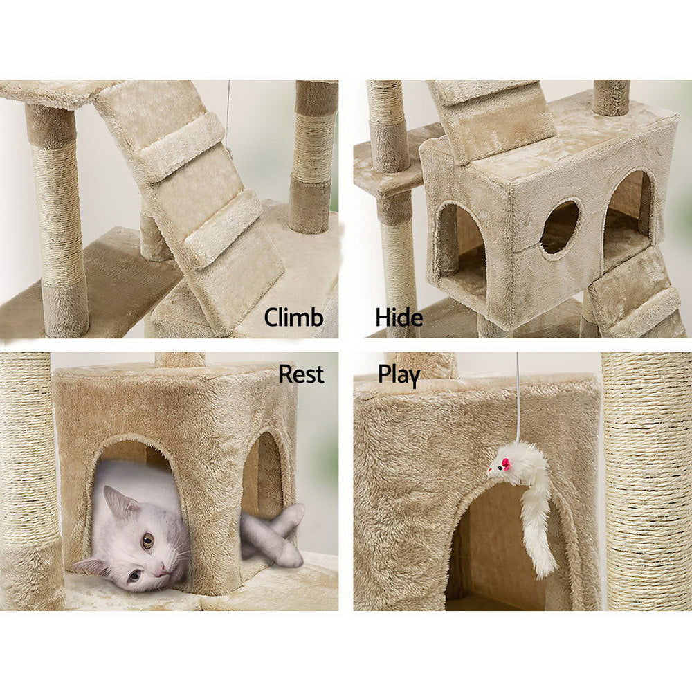 i.Pet Cat Tree 180cm Tower Scratching Post Scratcher Wood Condo House Toys Beige-5