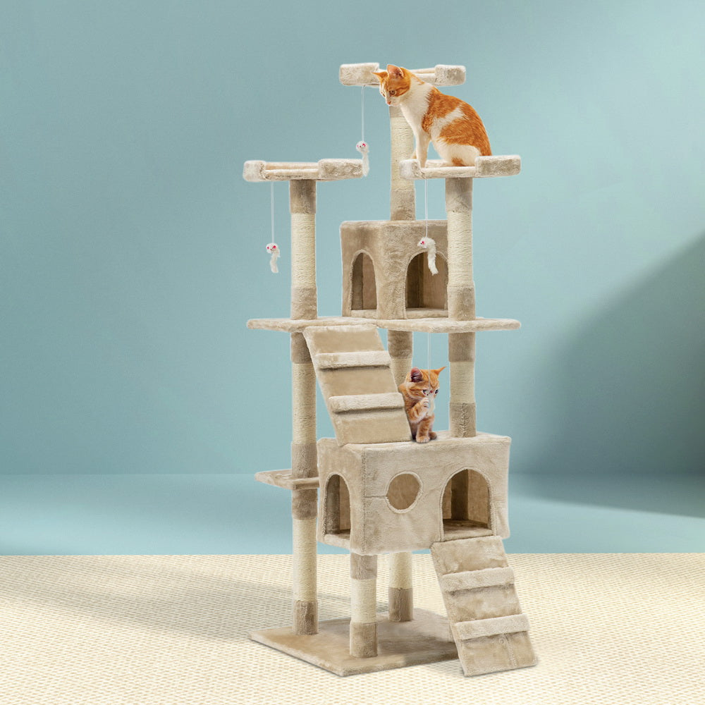 i.Pet Cat Tree 180cm Tower Scratching Post Scratcher Wood Condo House Toys Beige-7