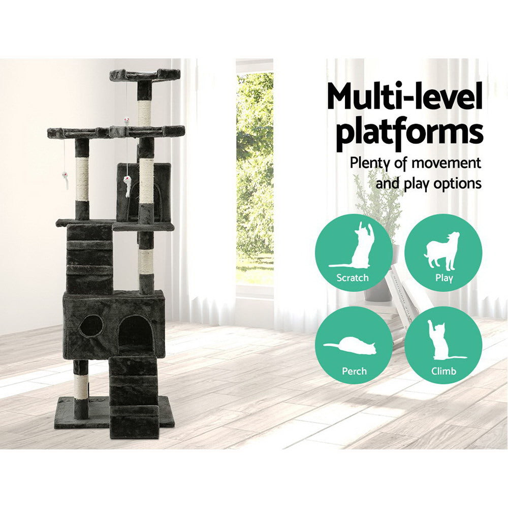 i.Pet Cat Tree 180cm Tower Scratching Post Scratcher Wood Condo House Toys Grey-2