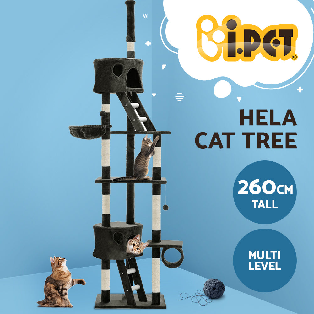 i.Pet Cat Tree 260cm Tower Scratching Post Scratcher Condo House Trees Grey-2