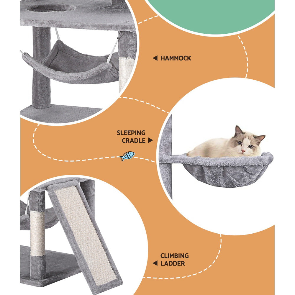 i.Pet Cat Tree Tower Scratching Post Scratcher 161cm Condo House Trees Grey-4