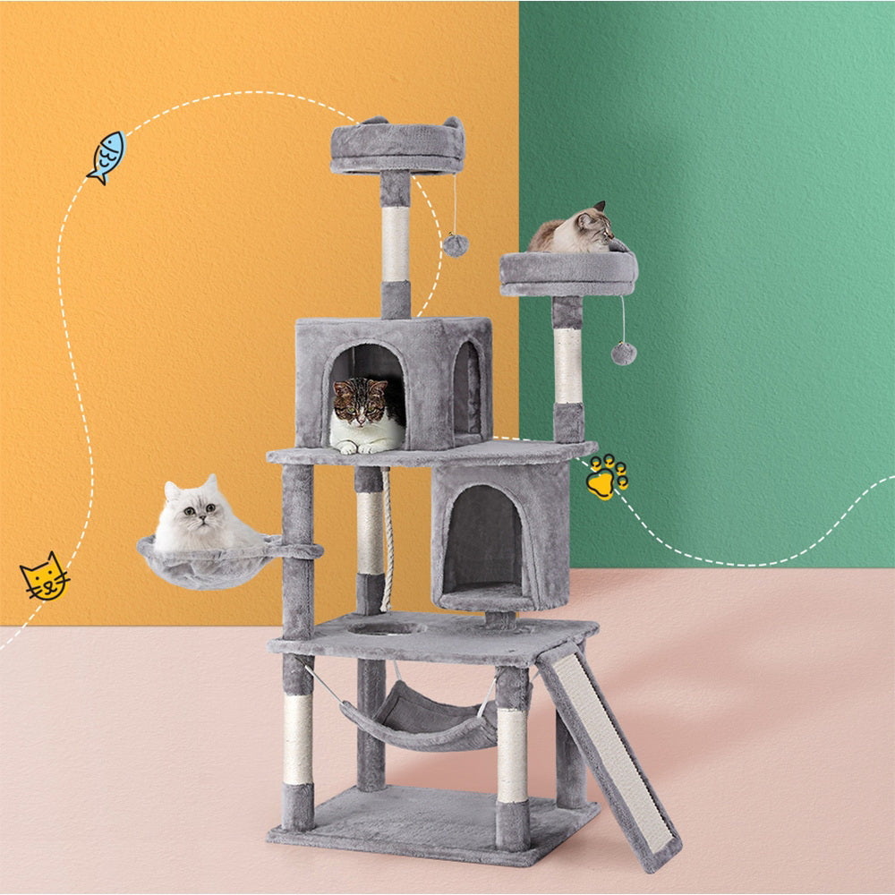 i.Pet Cat Tree Tower Scratching Post Scratcher 161cm Condo House Trees Grey-6