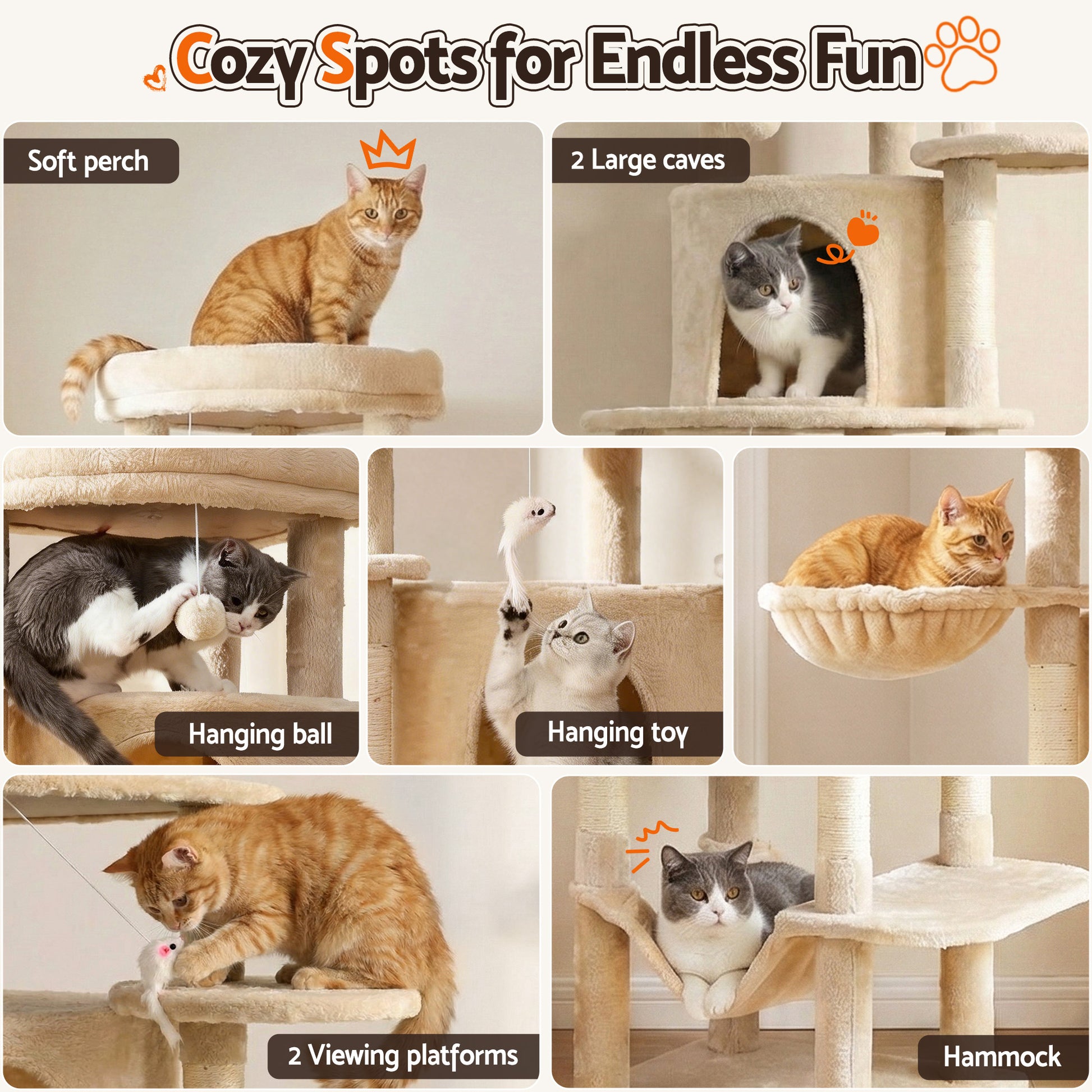 i.Pet Cat Tree Tower 167cm Large Scratching Post Furniture Scratcher House Beige-5