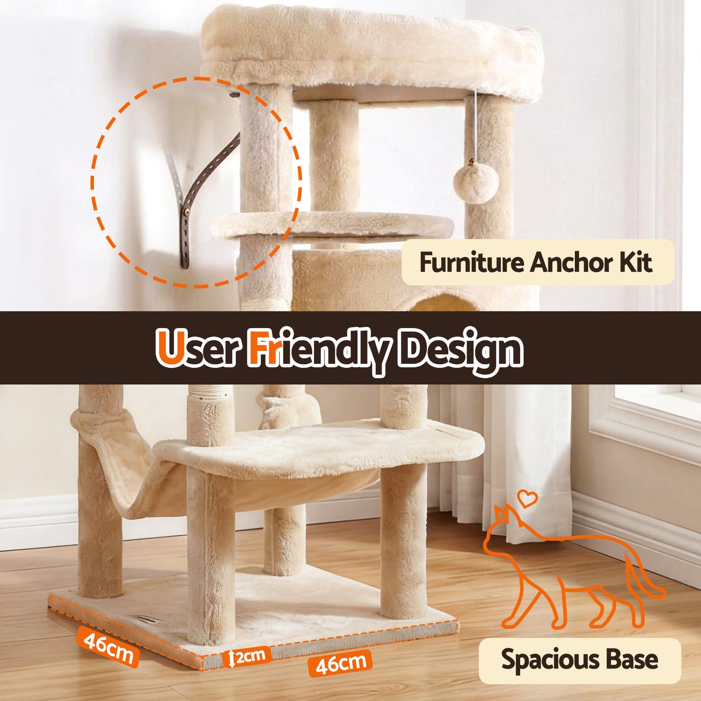 i.Pet Cat Tree Tower 167cm Large Scratching Post Furniture Scratcher House Beige-6