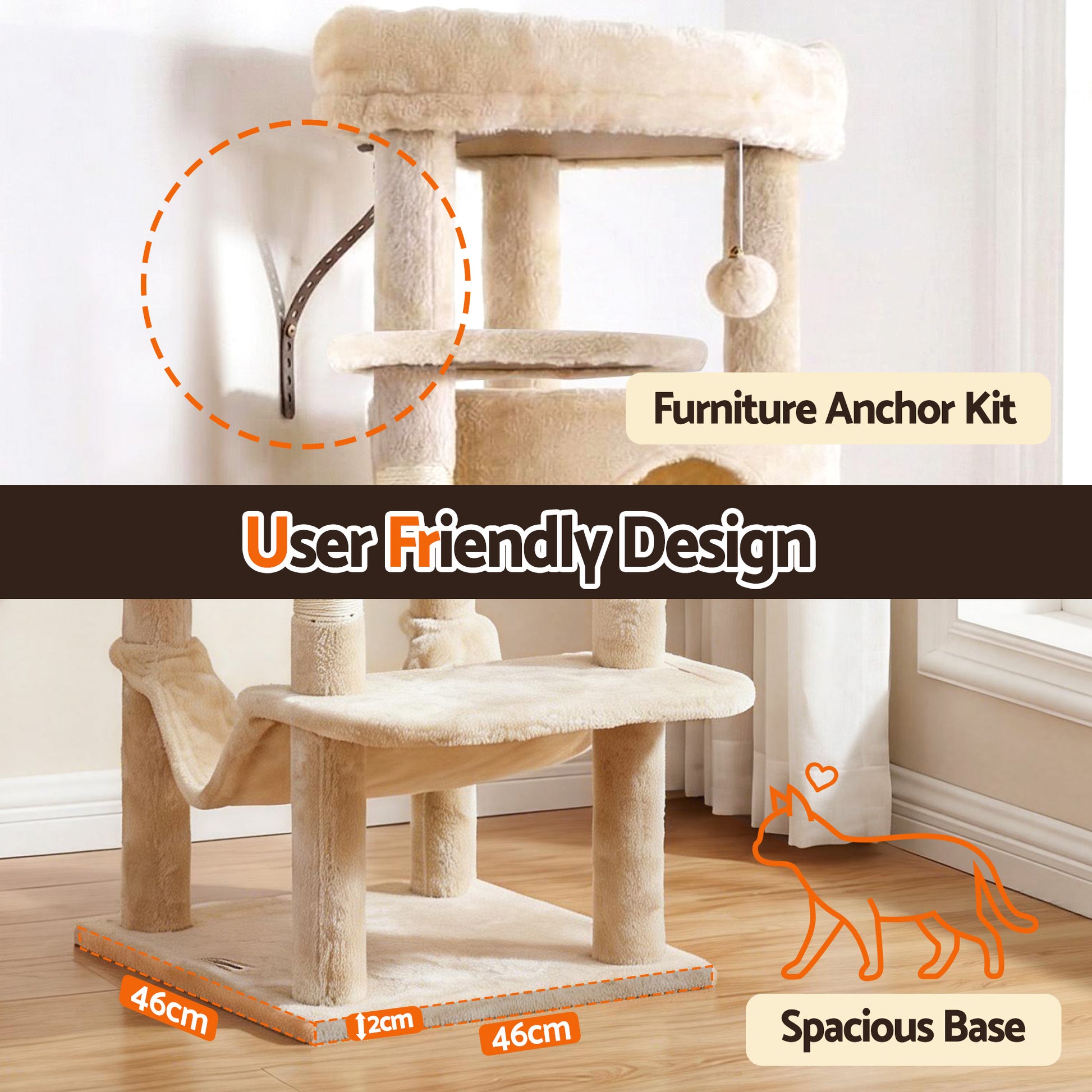 i.Pet Cat Tree Tower 167cm Large Scratching Post Furniture Scratcher House Beige-6