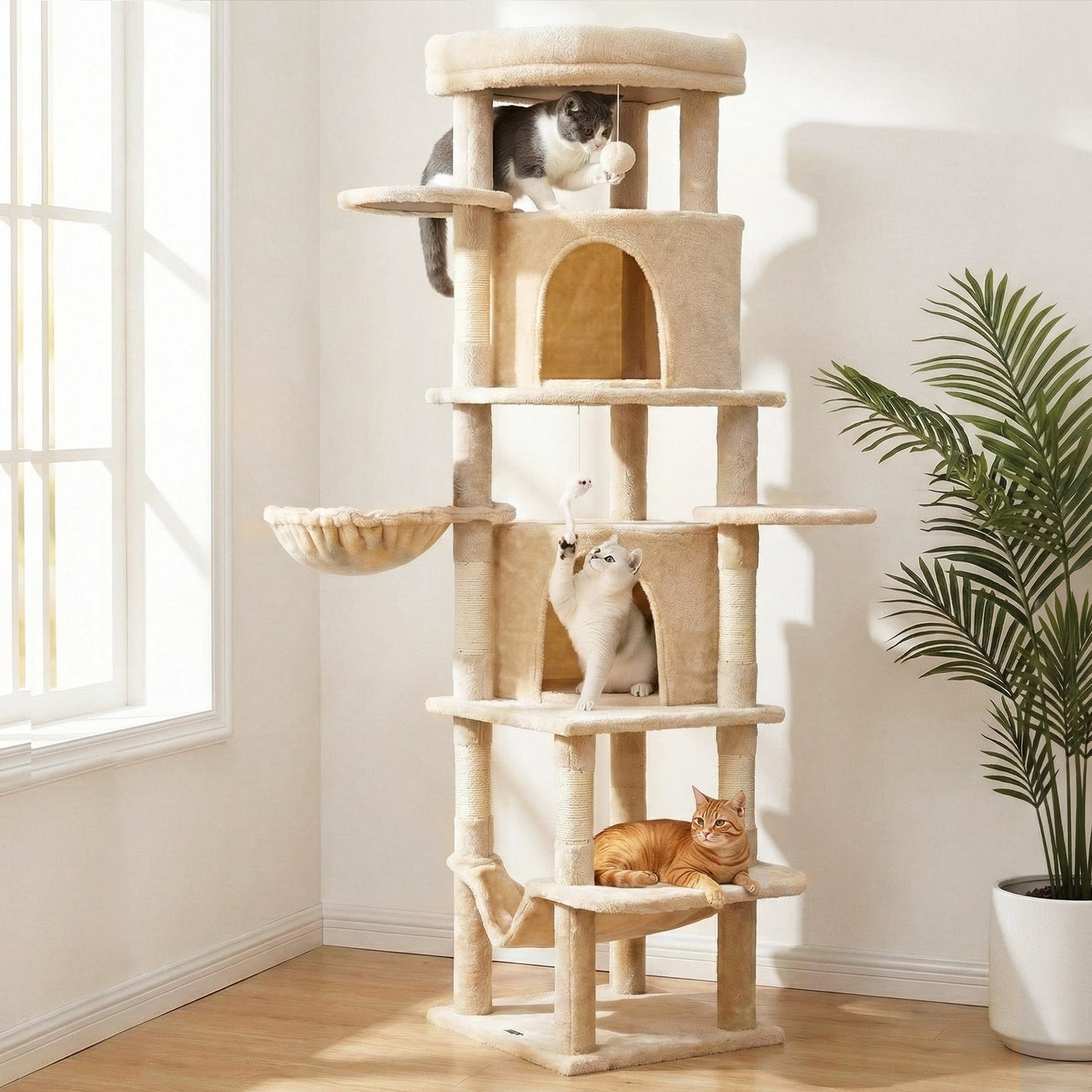 i.Pet Cat Tree Tower 167cm Large Scratching Post Furniture Scratcher House Beige-9