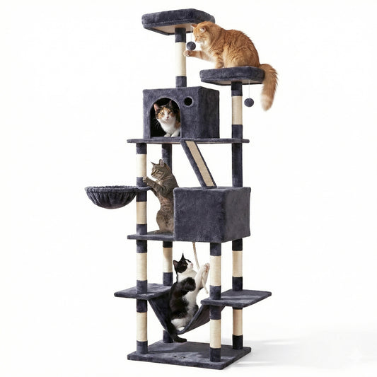 i.Pet Cat Tree Tower 206cm Large Scratching Post Furniture Scratcher House Grey-0
