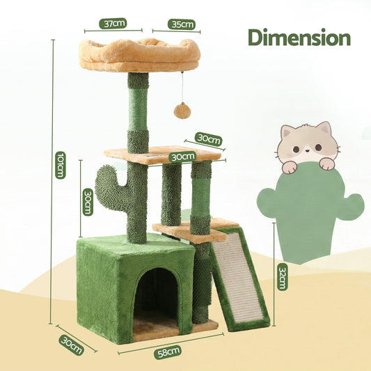 i.Pet Cat Tree Tower 101cm Scratching Post Furniture Scratcher House Green-1