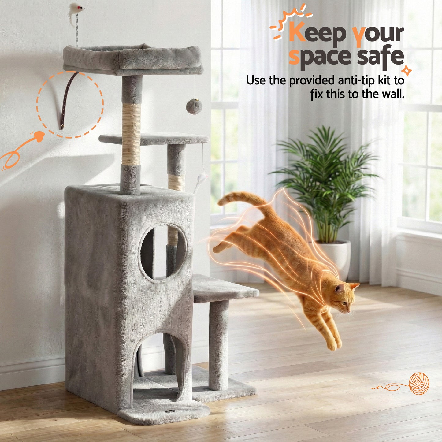 i.Pet Cat Tree Tower 127cm Scratching Post Furniture Scratcher House Light Grey-5