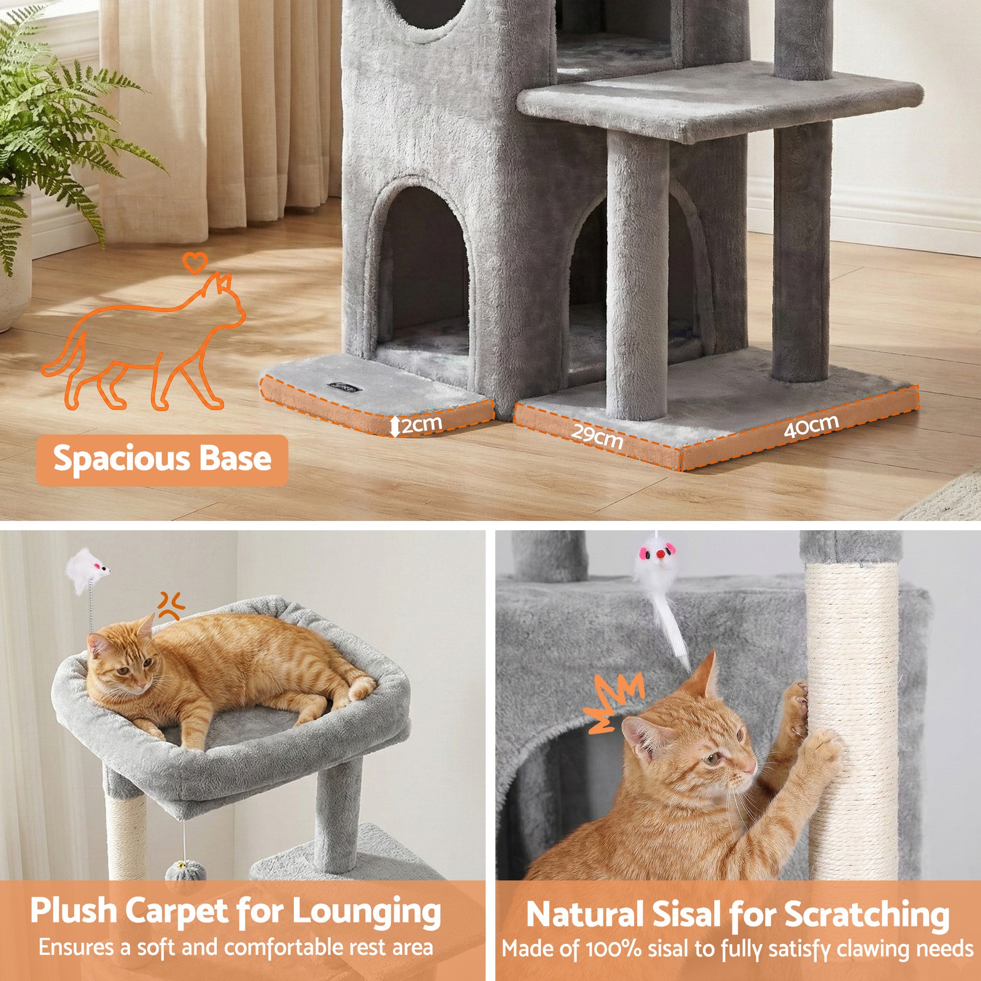 i.Pet Cat Tree Tower 127cm Scratching Post Furniture Scratcher House Light Grey-6