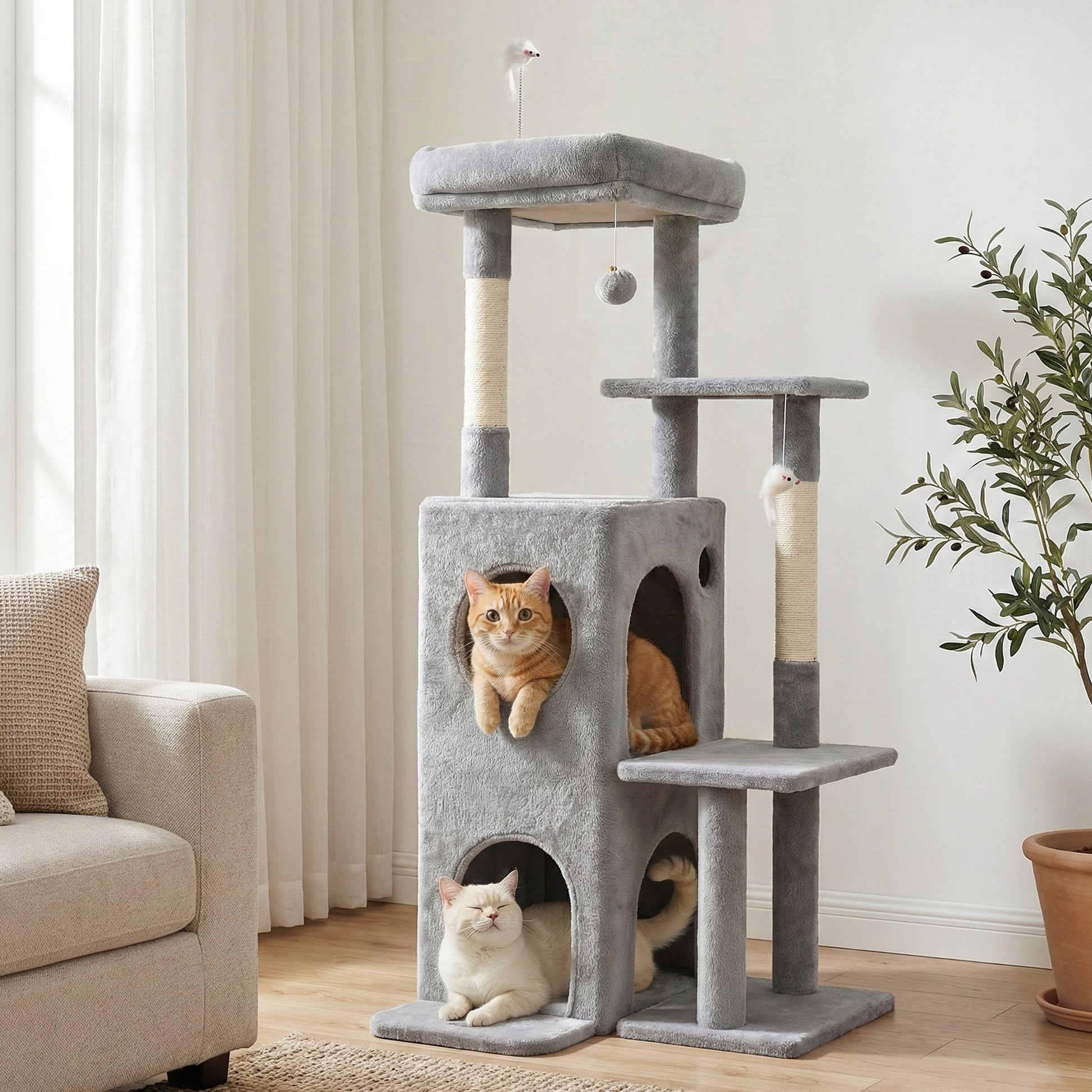 i.Pet Cat Tree Tower 127cm Scratching Post Furniture Scratcher House Light Grey-8
