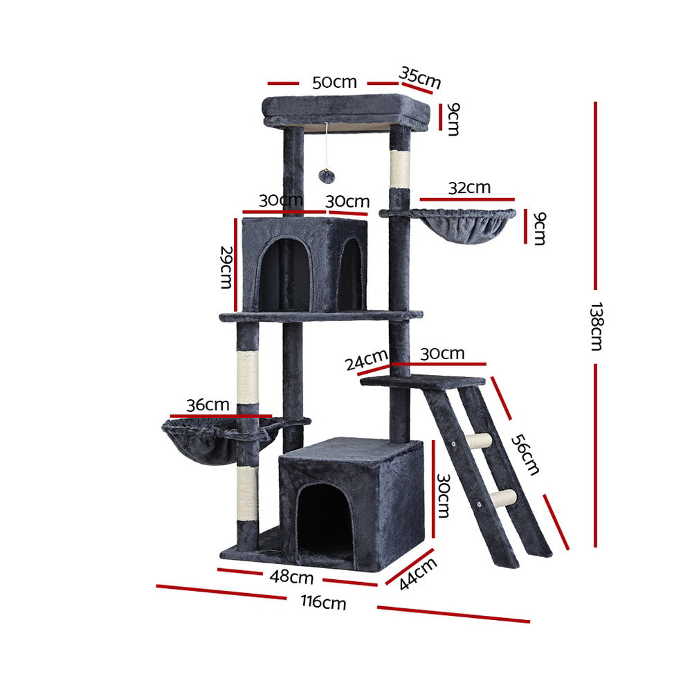 i.Pet Cat Tree Tower Scratching Post Scratcher 138cm Trees Condo House Grey-1