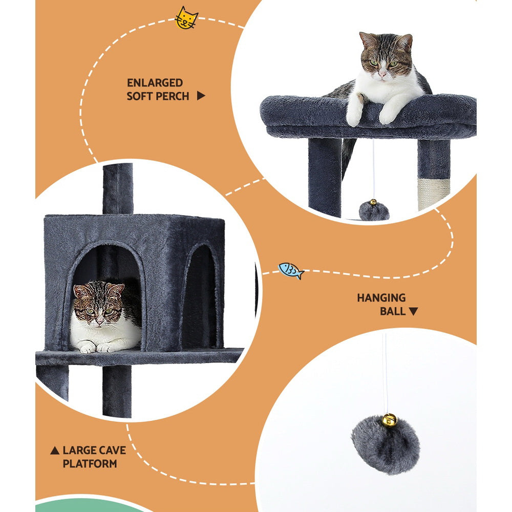 i.Pet Cat Tree Tower Scratching Post Scratcher 138cm Trees Condo House Grey-3