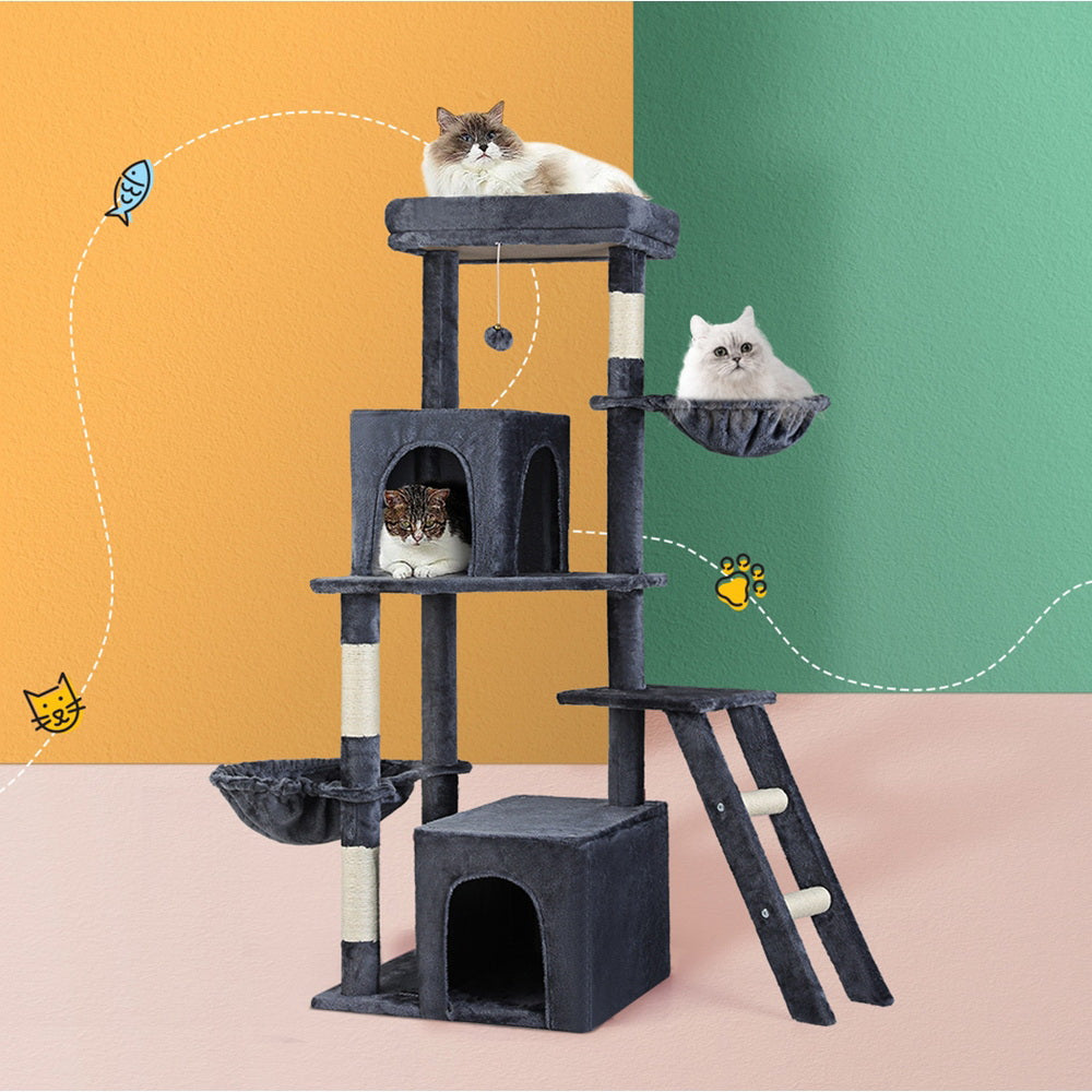 i.Pet Cat Tree Tower Scratching Post Scratcher 138cm Trees Condo House Grey-6