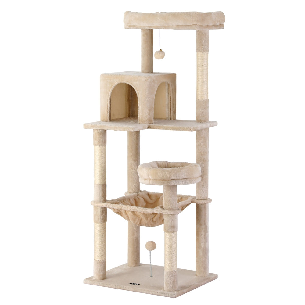 i.Pet Cat Tree 143cm Tower Scratching Post Trees Scratcher Condo House Beige-0