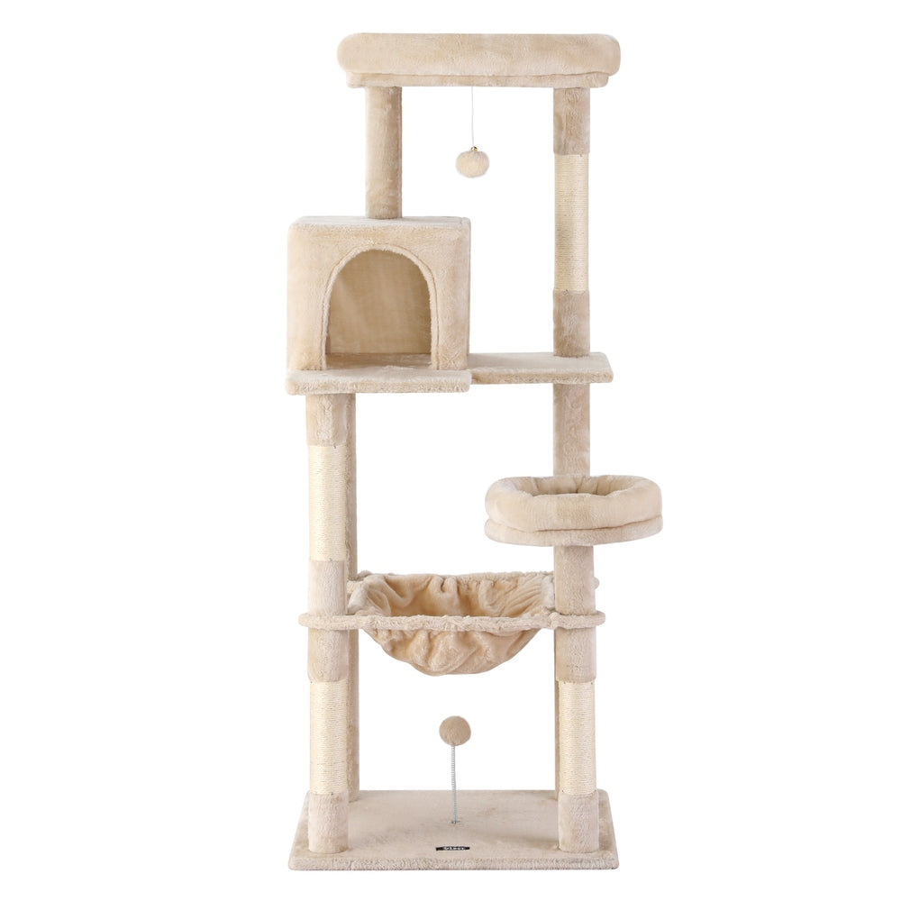 i.Pet Cat Tree 143cm Tower Scratching Post Trees Scratcher Condo House Beige-1