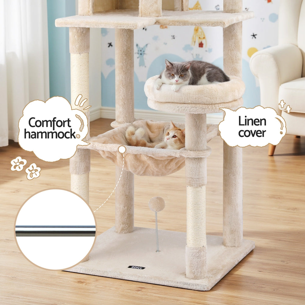 i.Pet Cat Tree 143cm Tower Scratching Post Trees Scratcher Condo House Beige-4