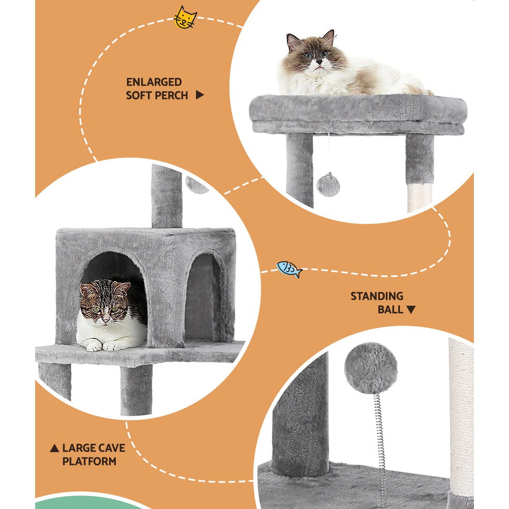 i.Pet Cat Tree Tower Scratching Post Scratcher 143cm Condo House Trees Grey-3