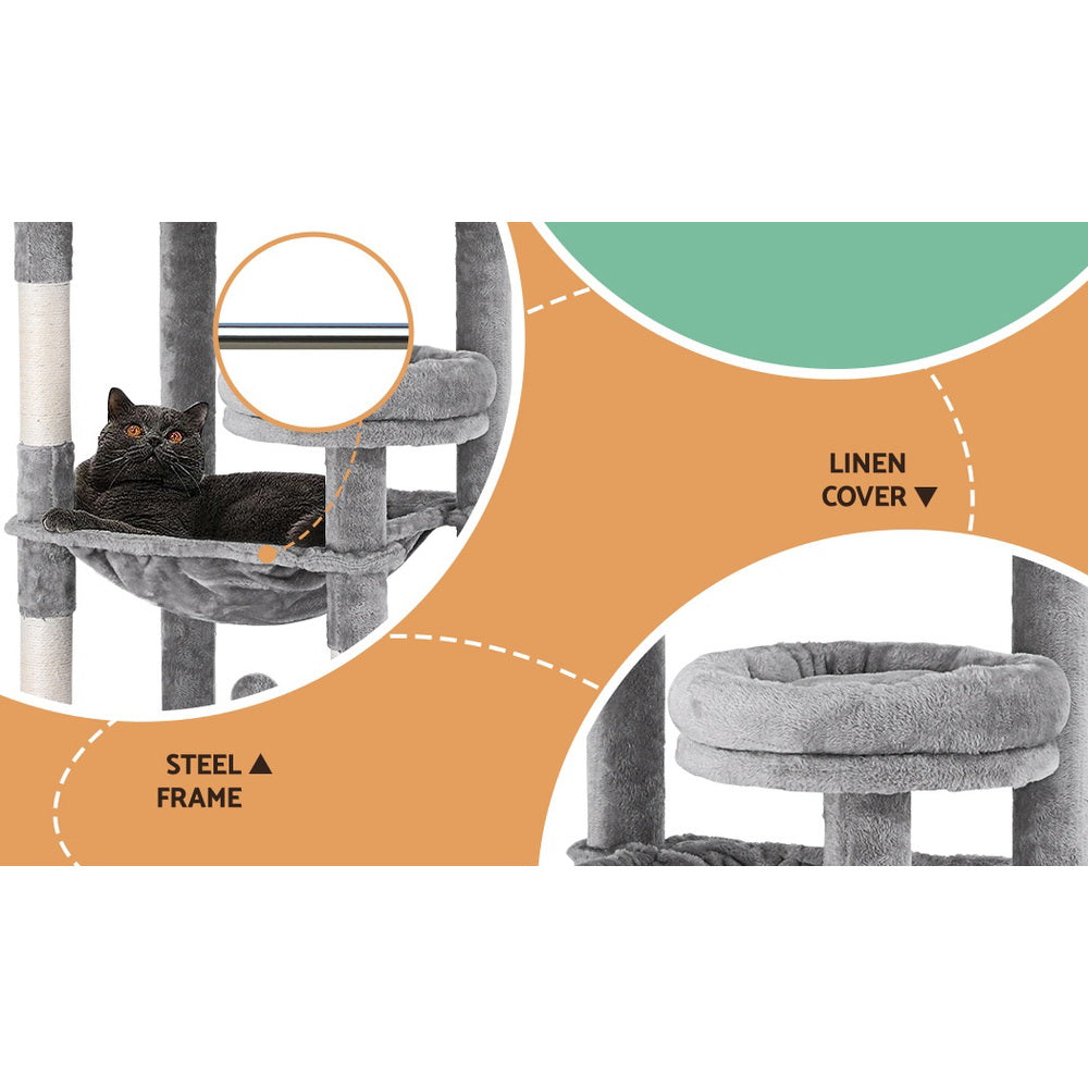 i.Pet Cat Tree Tower Scratching Post Scratcher 143cm Condo House Trees Grey-4