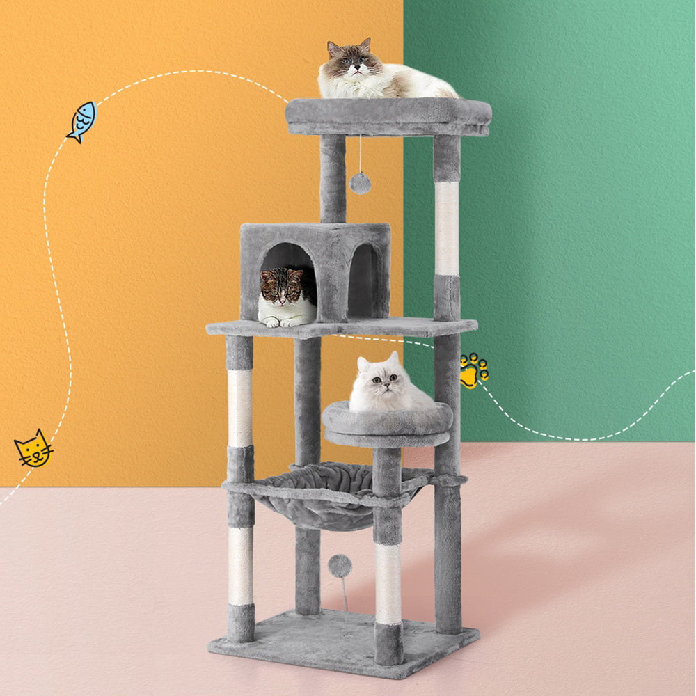 i.Pet Cat Tree Tower Scratching Post Scratcher 143cm Condo House Trees Grey-6