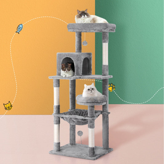 i.Pet Cat Tree Tower Scratching Post Scratcher 143cm Condo House Trees Grey-0