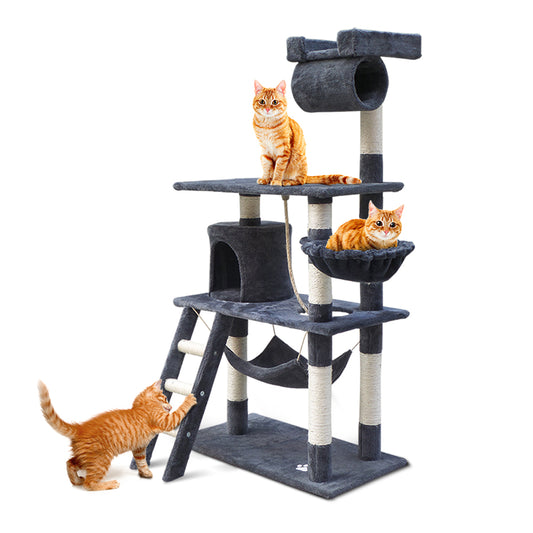 i.Pet Cat Tree 141cm Tower Scratching Post Scratcher Condo Wood House Bed Grey-0