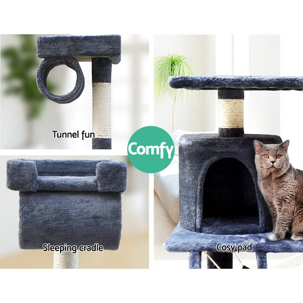 i.Pet Cat Tree 141cm Tower Scratching Post Scratcher Condo Wood House Bed Grey-4