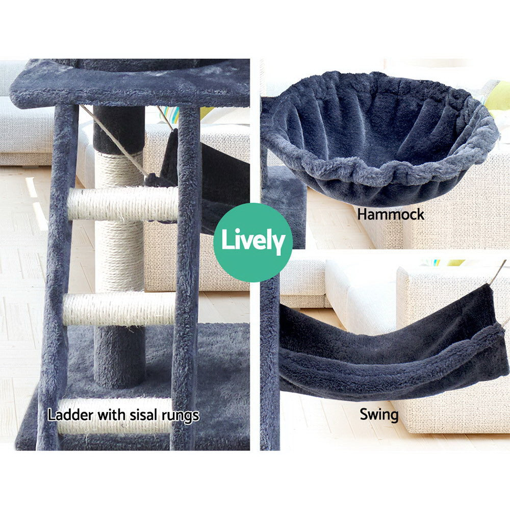 i.Pet Cat Tree 141cm Tower Scratching Post Scratcher Condo Wood House Bed Grey-5