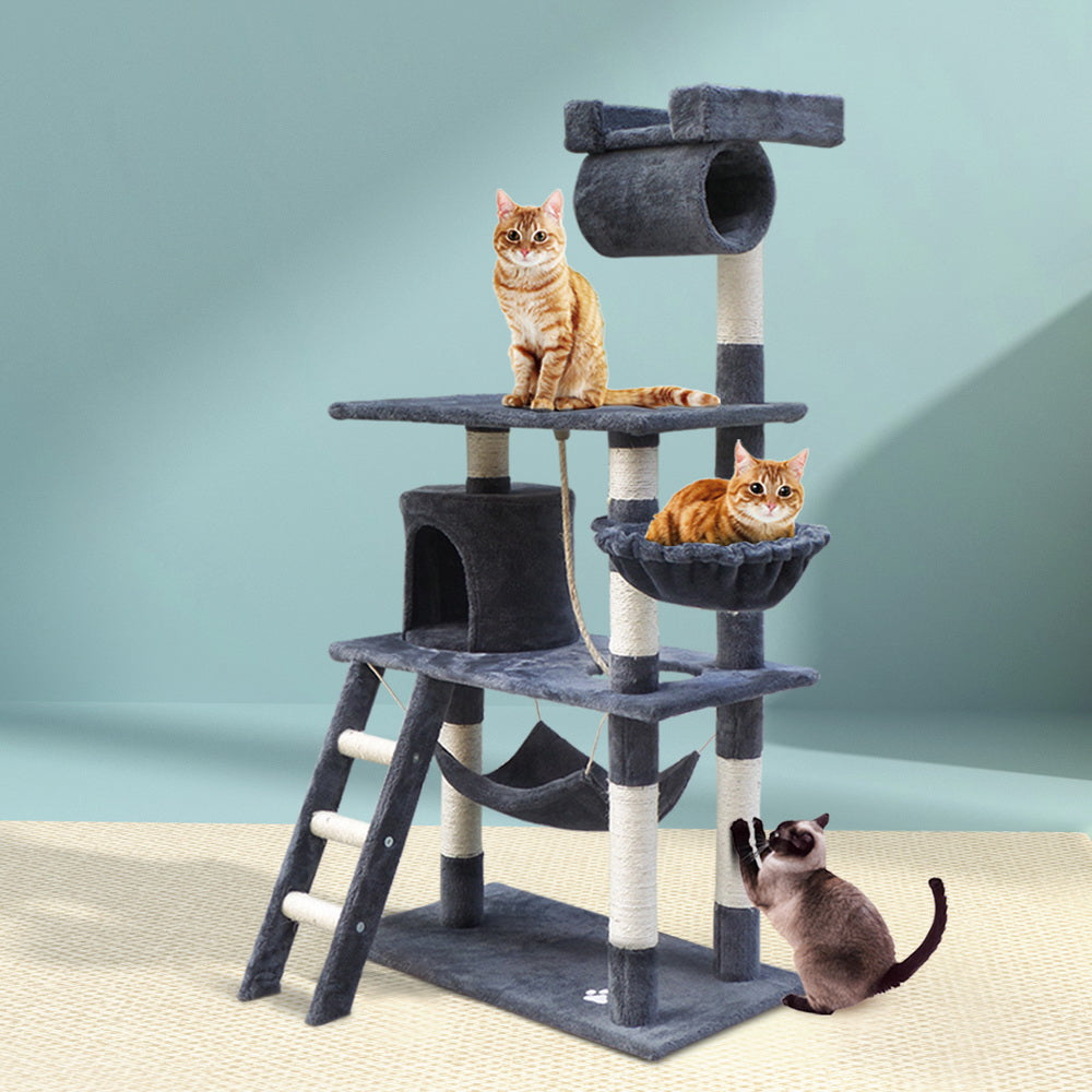 i.Pet Cat Tree 141cm Tower Scratching Post Scratcher Condo Wood House Bed Grey-7