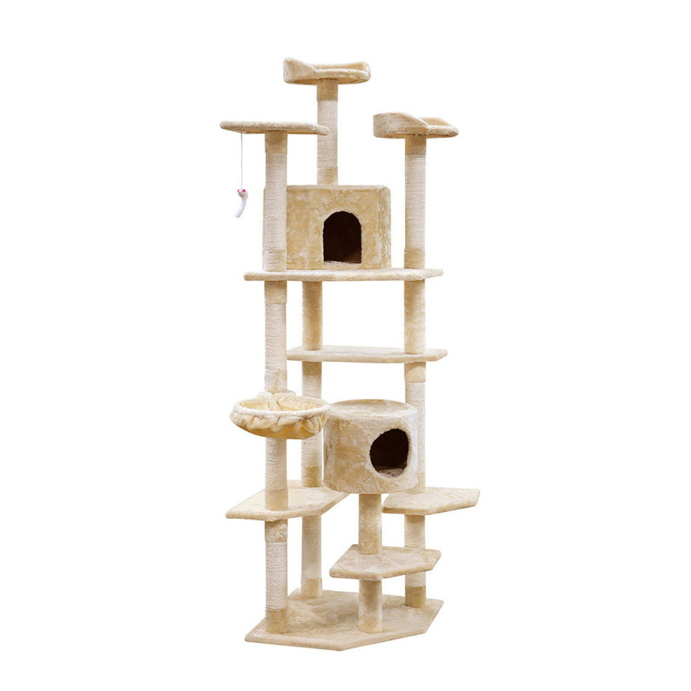 i.Pet Cat Tree 203cm Tower Scratching Post Scratcher Condo Trees House Bed Beige-0