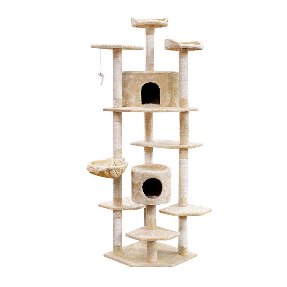 i.Pet Cat Tree 203cm Tower Scratching Post Scratcher Condo Trees House Bed Beige-2