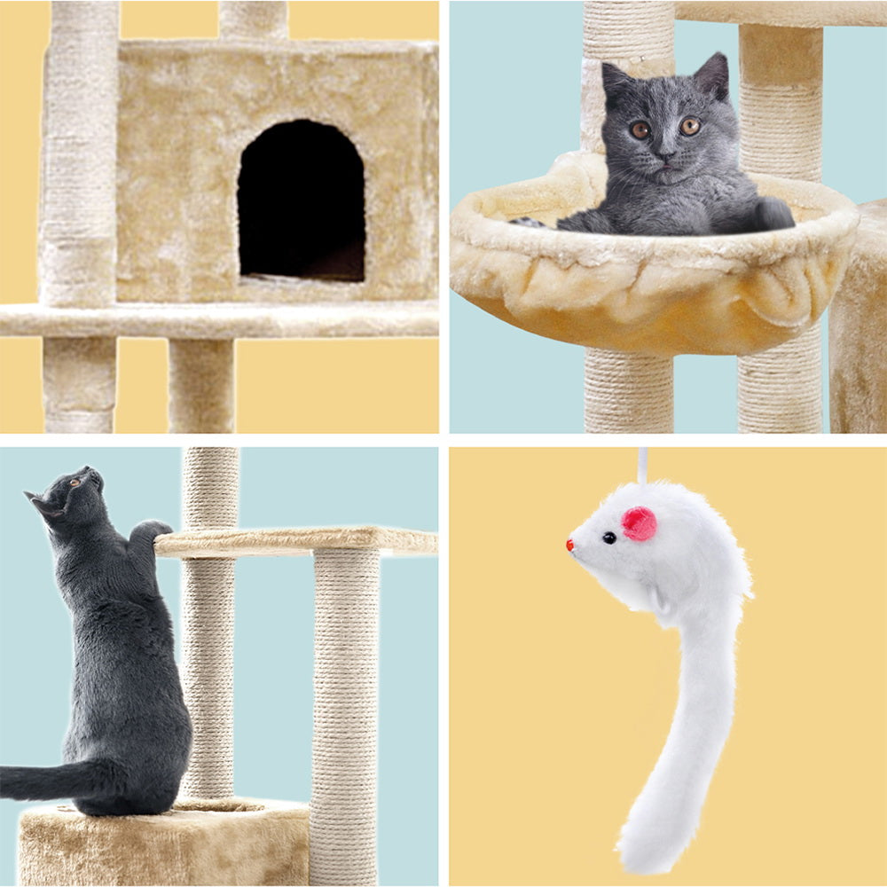 i.Pet Cat Tree 203cm Tower Scratching Post Scratcher Condo Trees House Bed Beige-4