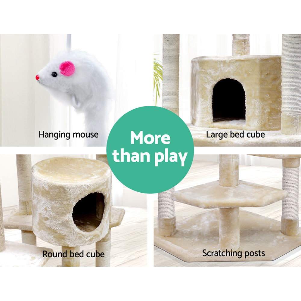 i.Pet Cat Tree 203cm Tower Scratching Post Scratcher Condo Trees House Bed Beige-6