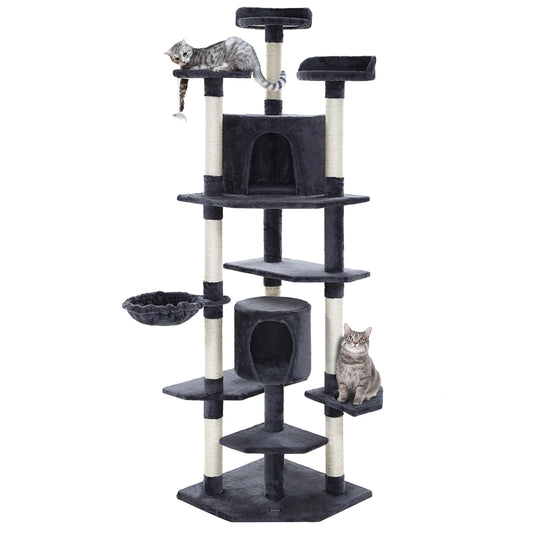 i.Pet Cat Tree 203cm Tower Scratching Post Scratcher Condo Trees House Bed Grey-0