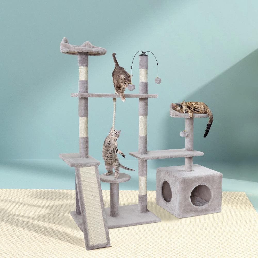 i.Pet Cat Tree 135cm Tower Scratching Post Scratcher Wood Condo House Toys Grey-6