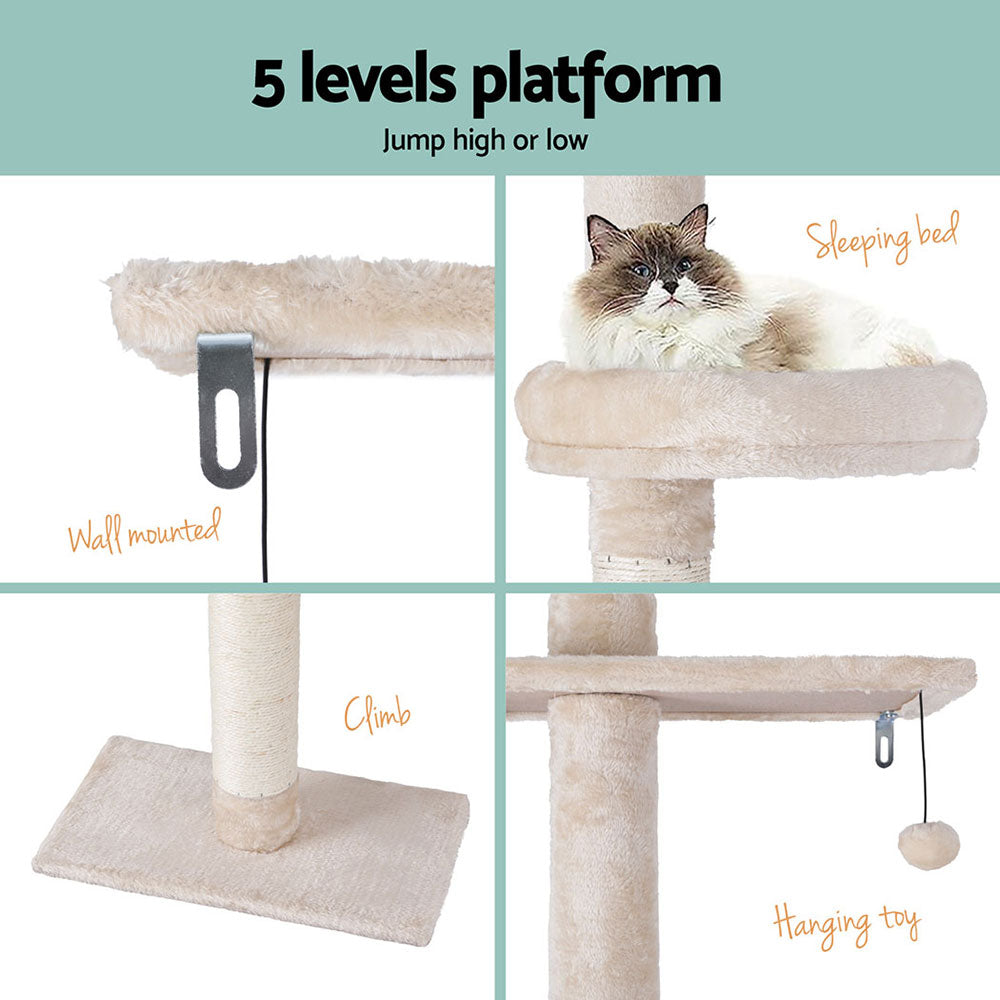 i.Pet Cat Tree 290cm Tower Scratching Cats Post Scratcher Floor to Ceiling Bed-5